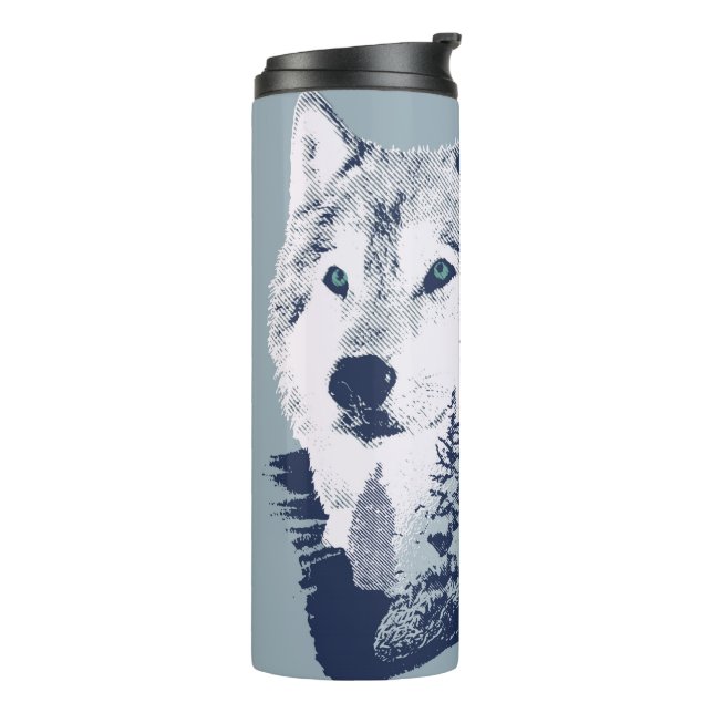 Wolf Blue Forest Grunge Thermosbecher (Nach links gedreht)