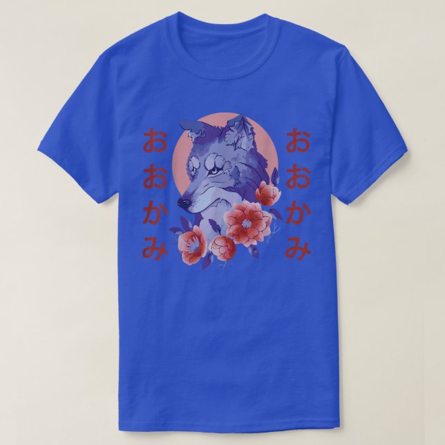 Wolf Blume Japanische Natur T-Shirt (Design vorne)