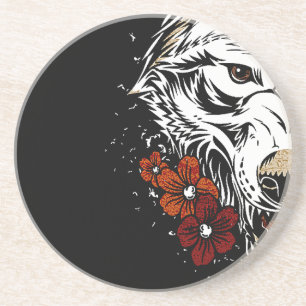 Wolf Blume Tatoo Vintag Getränkeuntersetzer