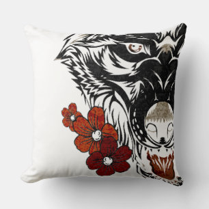 Wolf Blume Tatoo Vintag Kissen