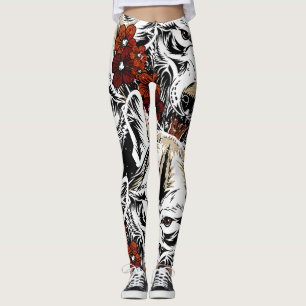 Wolf Blume Tatoo Vintages Muster Leggings