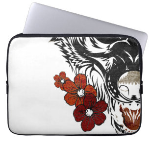 Wolf Blumen Tattoo Vintage Laptopschutzhülle