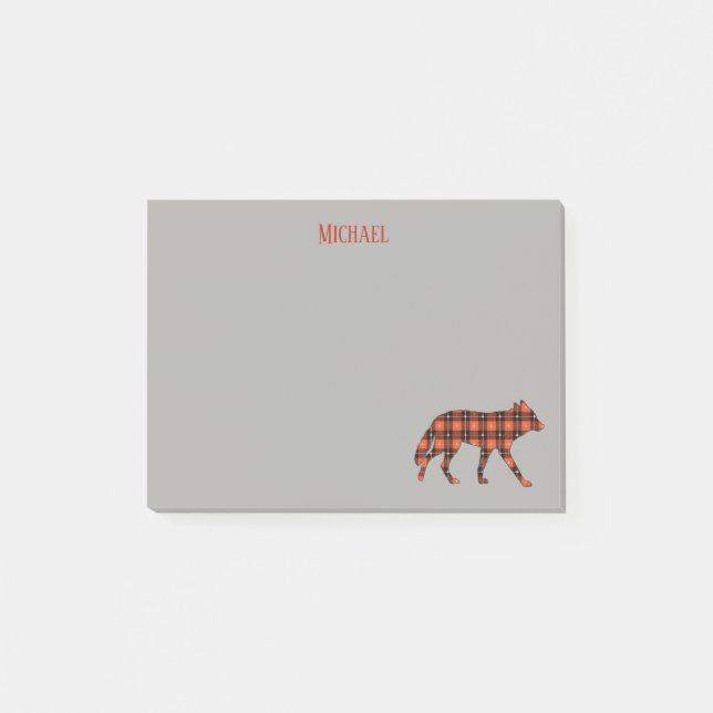 Wolf Buffalo Kariert auf grauen Hintergrund Post-it Klebezettel (Vorderseite)