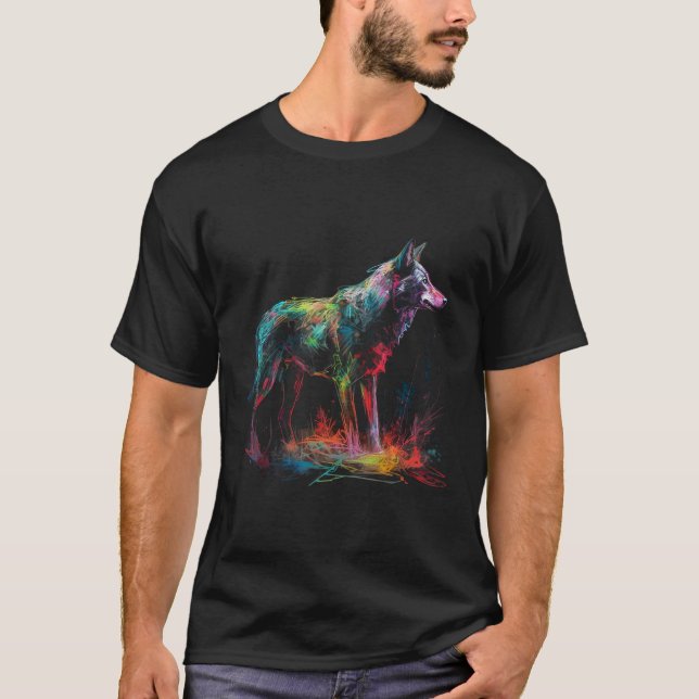 Wolf bunter Tierwolf T-Shirt (Vorderseite)