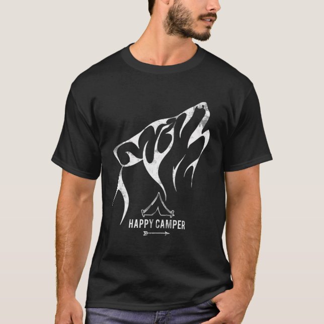 Wolf Camper glückliches Camping in der Natur T-Shirt (Vorderseite)