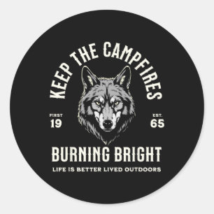 Wolf Camping Wandern Outdoor Wanderweg Campfir Runder Aufkleber