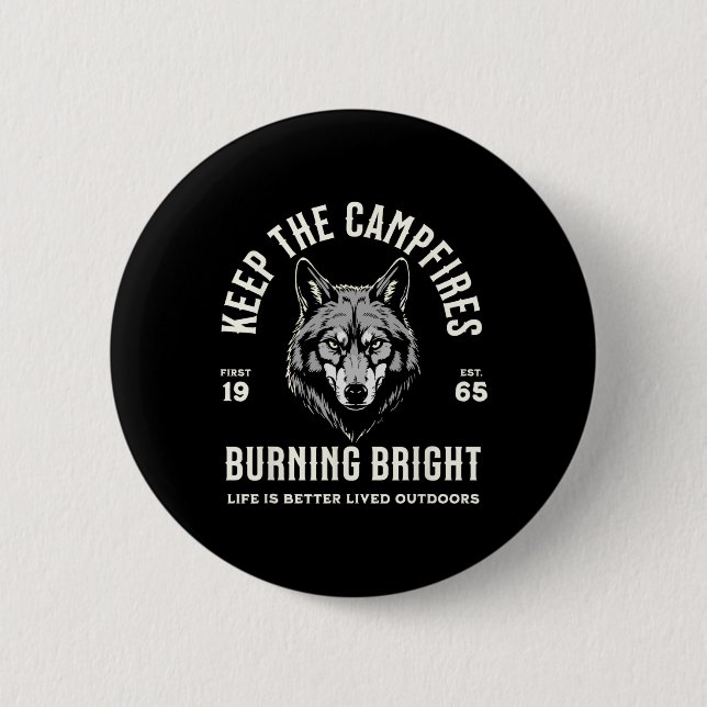 Wolf Camping Wandern Outdoor Wanderweg Campfire Button (Vorderseite)