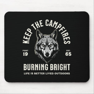 Wolf Camping Wandern Outdoor Wanderweg Campfire Mousepad