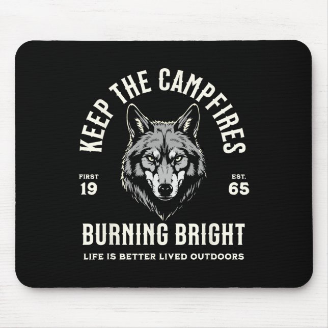 Wolf Camping Wandern Outdoor Wanderweg Campfire Mousepad (Vorne)