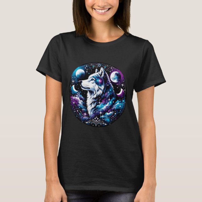 Wolf Celestial Dream Night Howling Moon Funny Wolv T-Shirt (Vorderseite)