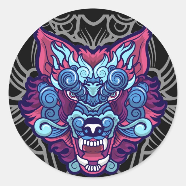 Wolf Chinese Animals Bestes Geschenk Runder Aufkleber (Vorderseite)