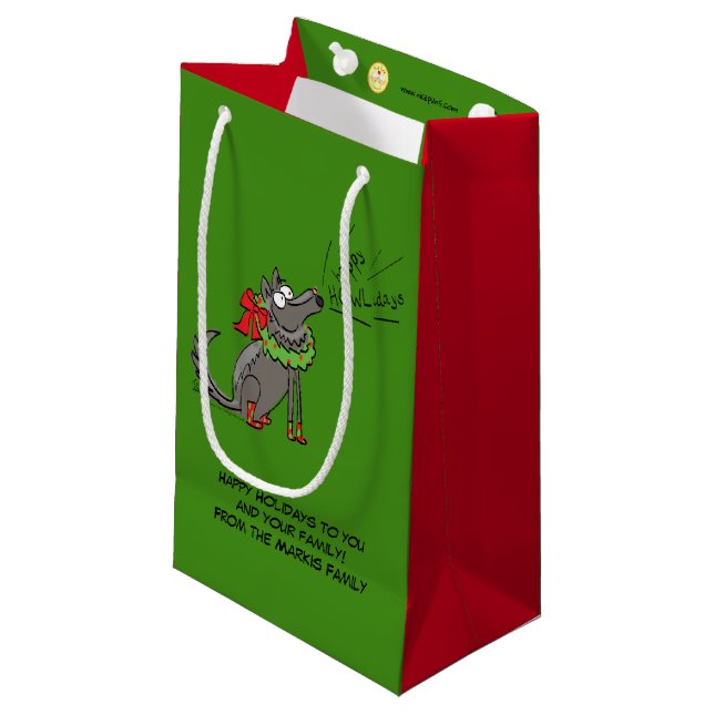 Wolf Christmas Happy Howlidays Funny Kleine Geschenktüte (Vorderseite Schrägansicht)