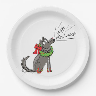 Wolf Christmas Happy Howlidays Funny Pappteller