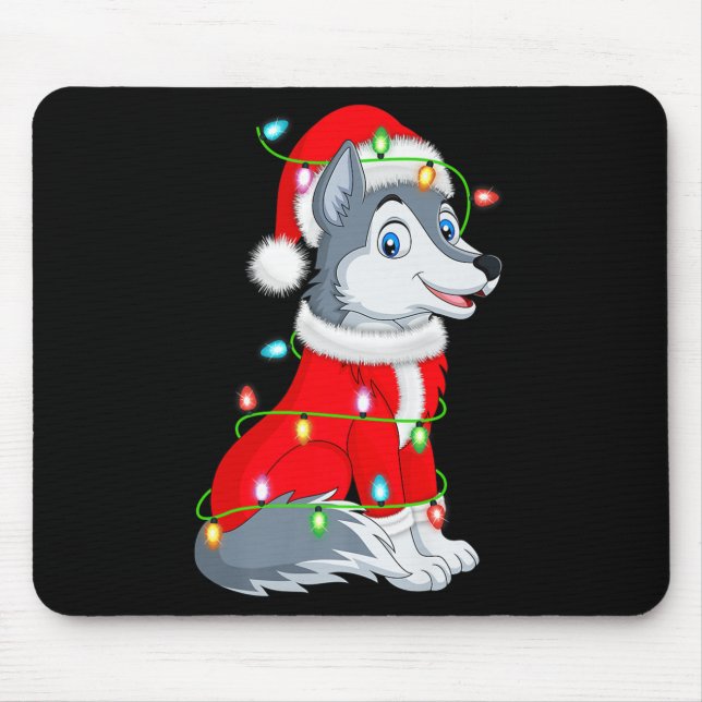 Wolf Christmas Lights Santa Costume Cute Animal Xm Mousepad (Vorne)