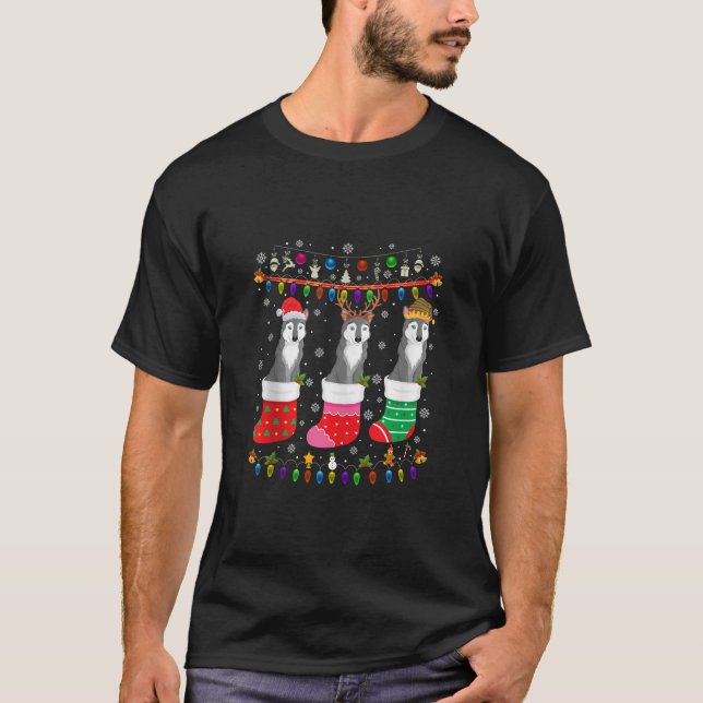 Wolf Christmas Socks Ugly Christmas Sweater Pajama T-Shirt (Vorderseite)