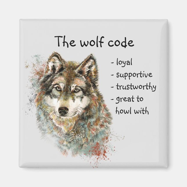 Wolf Code Inspiration Wasserfarbe Wildtier Magnet (Vorne)