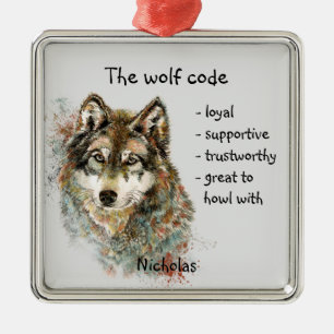 Wolf Code Inspiration Wasserfarbe Wildtier Ornament Aus Metall