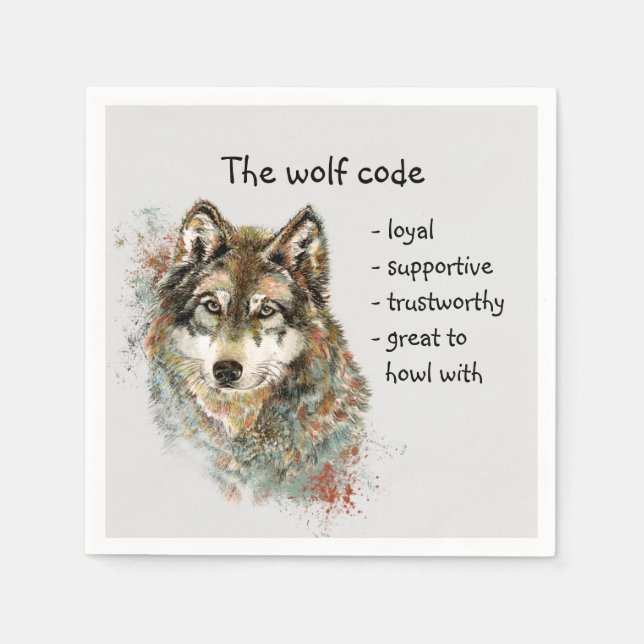 Wolf Code Inspiration Wasserfarbe Wildtier Serviette (Vorderseite)