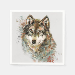 Wolf Code Inspiration Wasserfarbe Wildtier Serviette