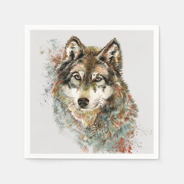 Wolf Code Inspiration Wasserfarbe Wildtier Serviette (Vorderseite)