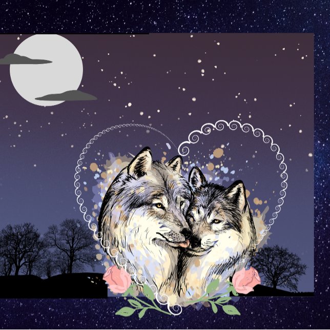 Wolf Couple Moon & Stars Throw Kissen (Von Creator hochgeladen)
