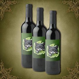 Wolf cub in the green: weinetikett