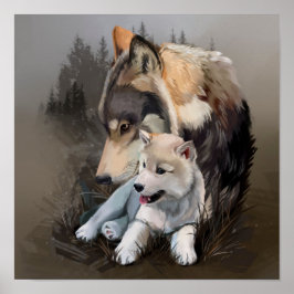 Wolf cub und seine Mutter Poster