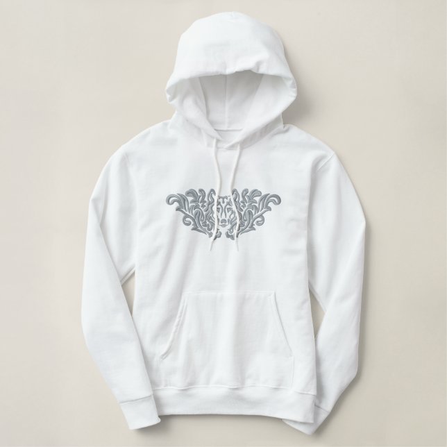 Wolf Damask Bestickter Hoodie (Design vorne)