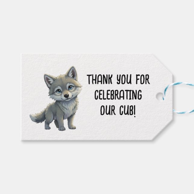 Wolf Danke Baby Shower Geschenk Etikett Geschenkanhänger (Vorderseite (Horizontal))