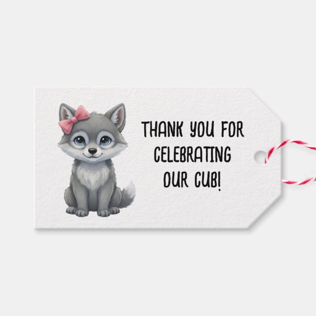 Wolf Danke, Rosa Babyparty-Geschenkanhänger Geschenkanhänger (Vorderseite (Horizontal))