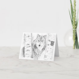 Wolf, der durch die Birkenbäume schaut Karte