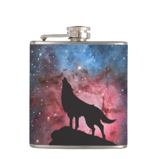 Wolf, der in der Galaxie heult Flachmann