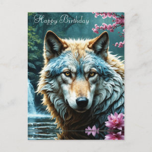 Wolf, der mit Blumen im Fluss steht Geburtstag Postkarte