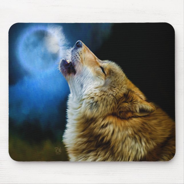 Wolf, der unter Vollmond heult Mousepad (Vorne)