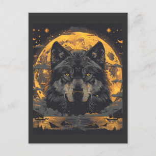 Wolf Design Postkarte mit Vollmondstern