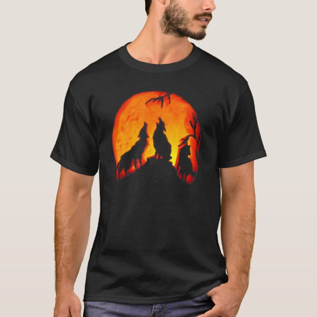Wolf Dog Moon Pumpkin Carving Boy Girl Party Beäng T-Shirt (Vorderseite)