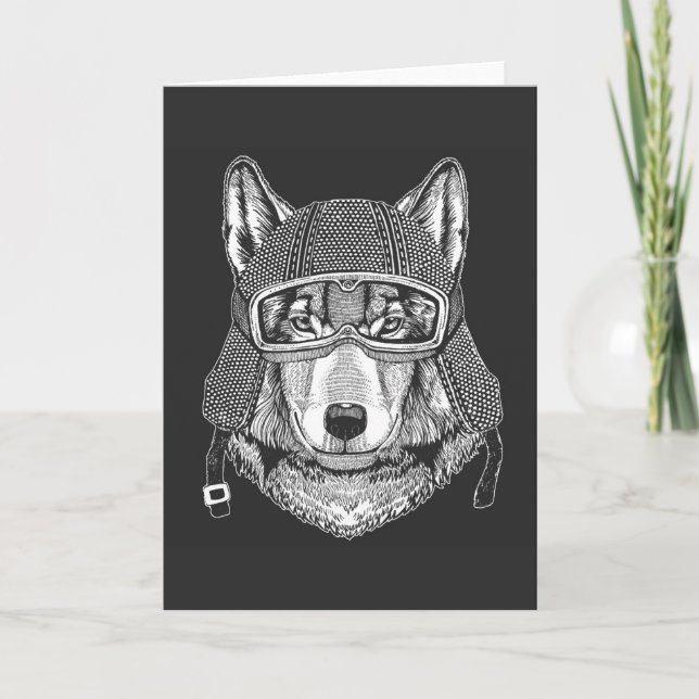 Wolf Dog Motorradfahrer Karte (Vorderseite)