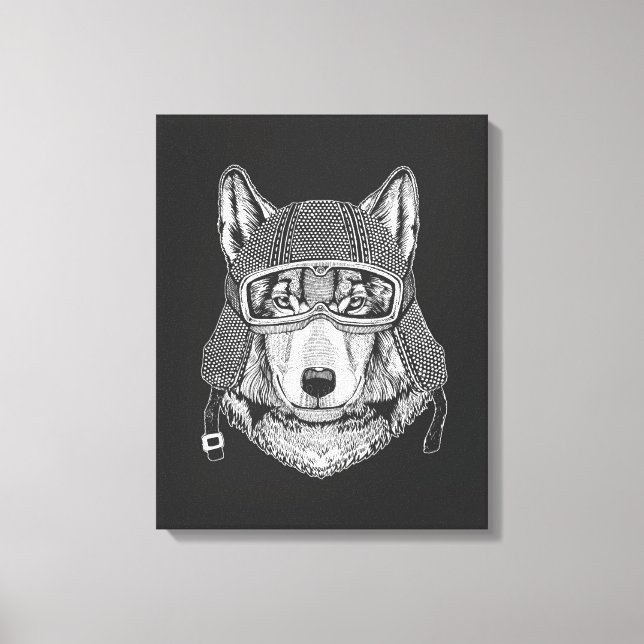 Wolf Dog Motorradfahrer Leinwanddruck (Vorderseite)