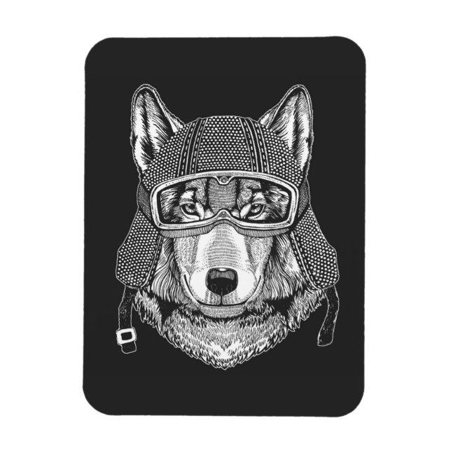 Wolf Dog Motorradfahrer Magnet (Vertikal)