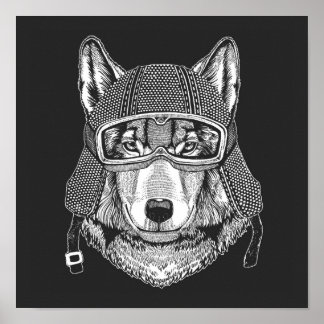 Wolf Dog Motorradfahrer Poster