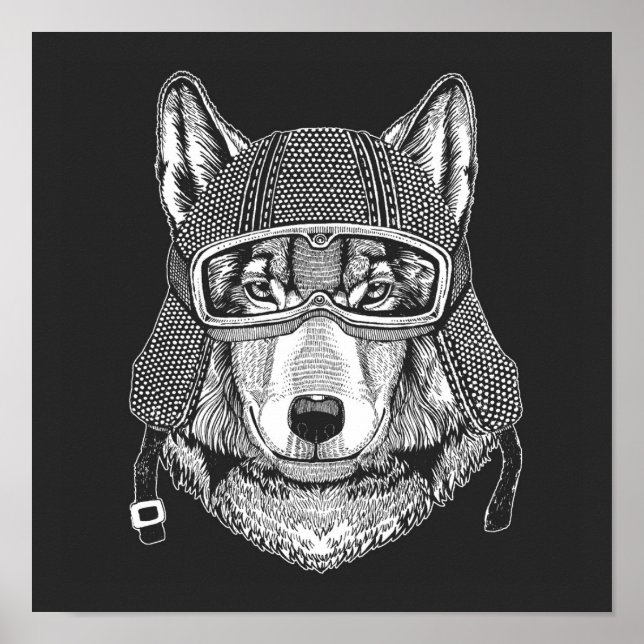 Wolf Dog Motorradfahrer Poster (Vorne)