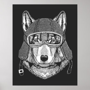 Wolf Dog Motorradfahrer Poster
