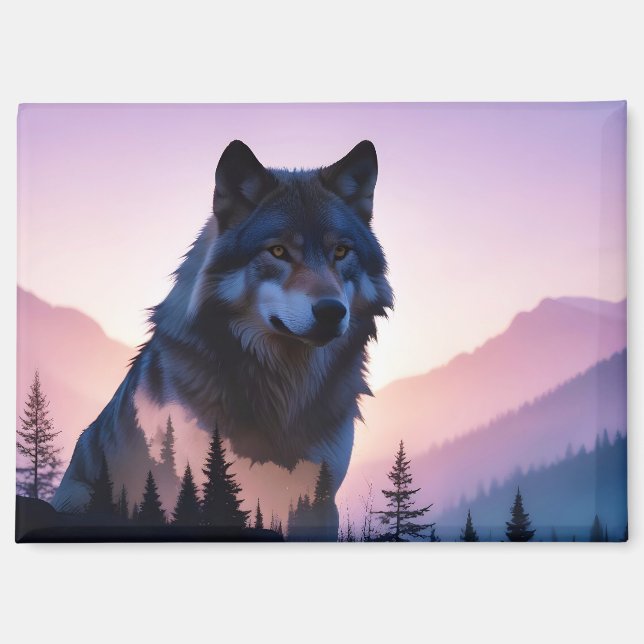 Wolf Doppelexposition Tierart Wildnis Magnet (Vorderseite)