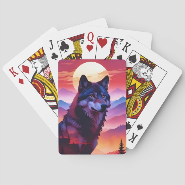 Wolf Doppelexposition Tierart Wildnis Spielkarten (Rückseite)