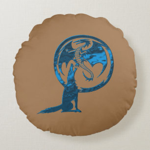 Wolf & Dragon Bleu coussin en coton rond