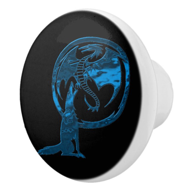 Wolf & Dragon Blue Black Keramik Knopf Keramikknauf (Rechts)