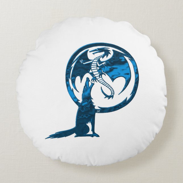 Wolf & Dragon Blue rundes Poly-throw-Kissen Rundes Kissen (Vorderseite)