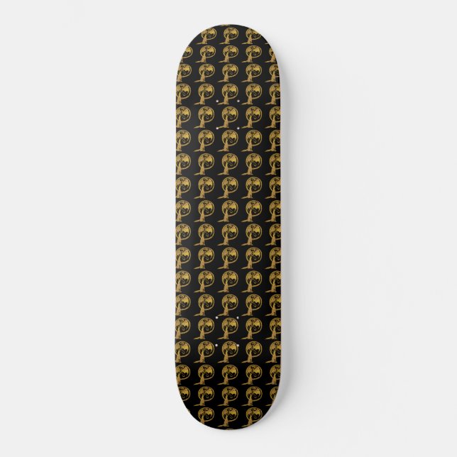 Wolf & Dragon Gold schwarze Skateboard (Vorderseite)