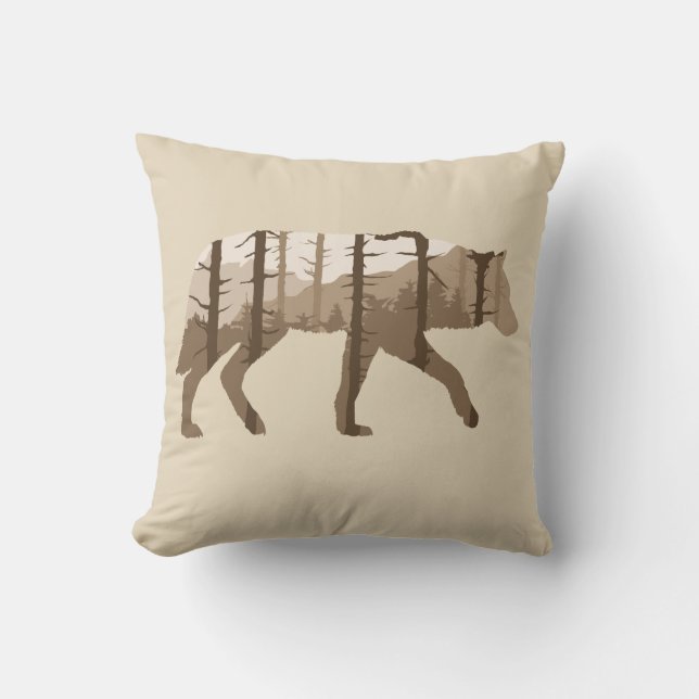 Wolf draußen mit Bäumen und Gebirgskissen Kissen (Vorderseite)