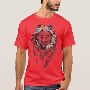 Wolf Dreamcatcher mit Blume T-Shirt